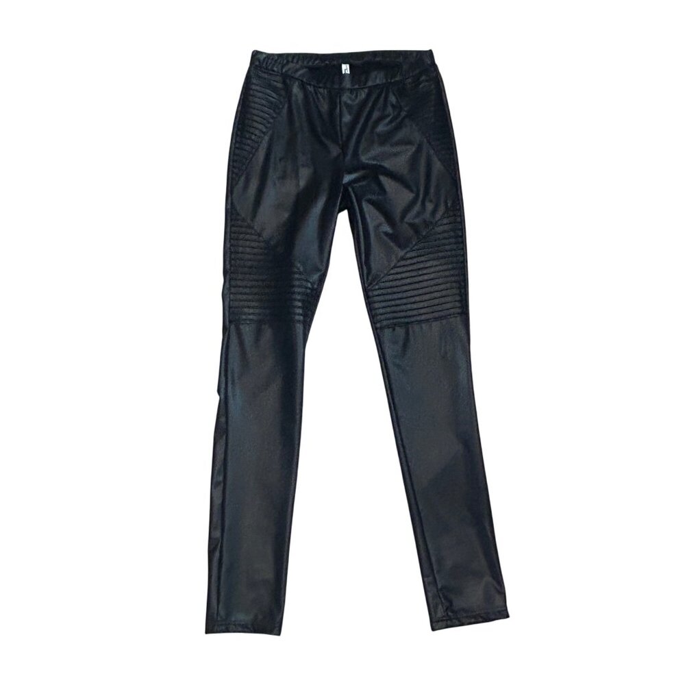 Fashionomics Black Faux Leather Moto Leggings Ribbed Panels Womens Large 1883
